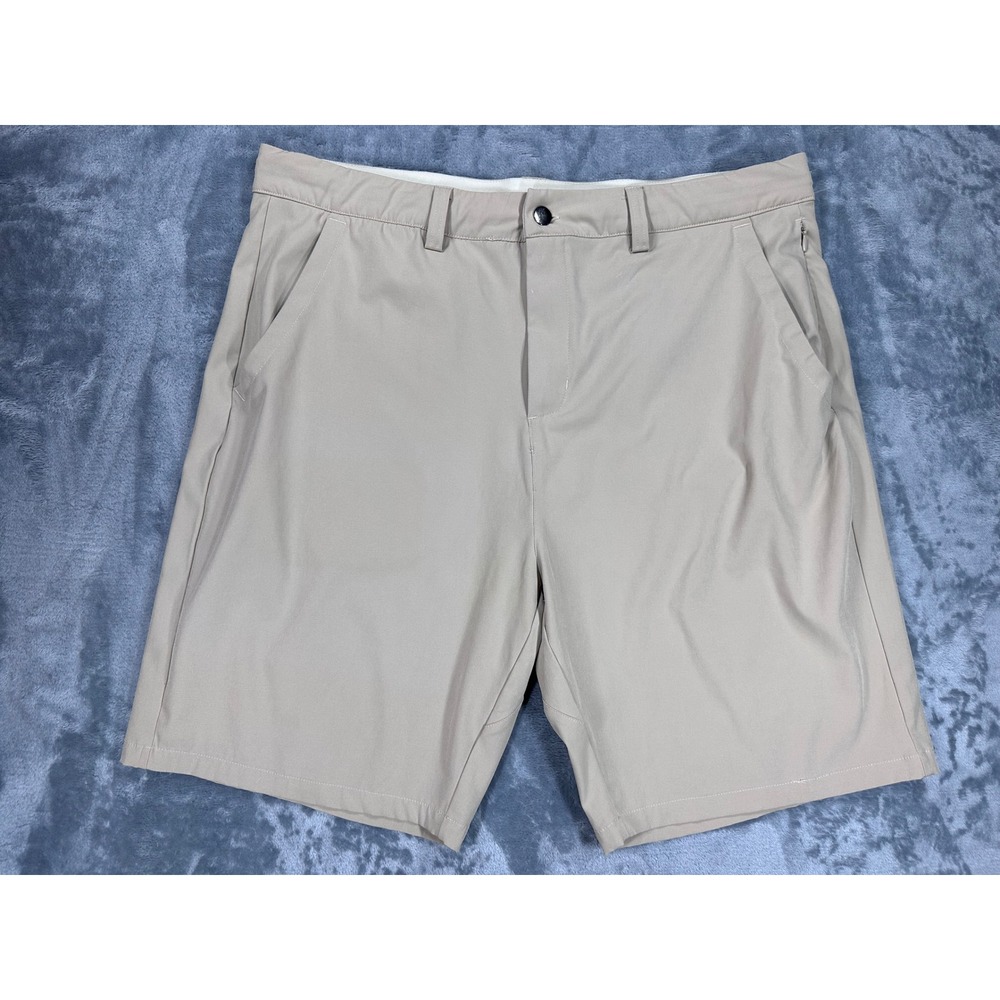 Mens Tan Performance Golf Shorts Size 38 Khaki Stretch Utility Zipper Pocket